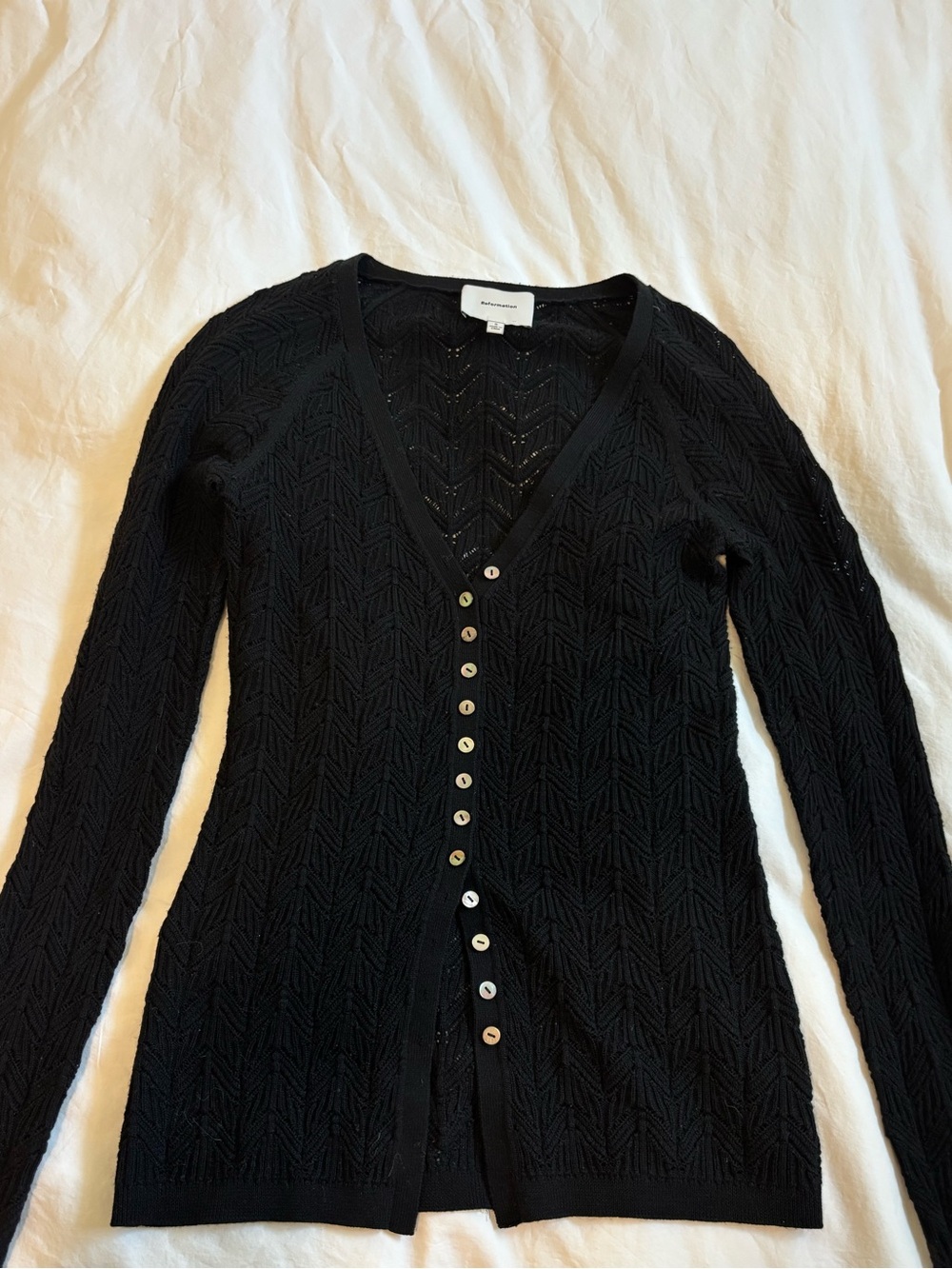 Reformation Black V-Neck Button Front Knit Cardigan